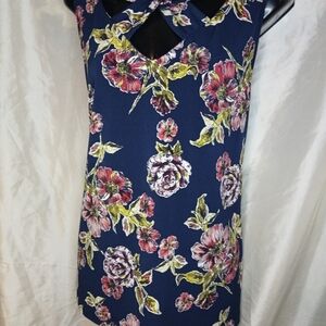 Floral Print Sleeveless Blouse - Navy and Pink